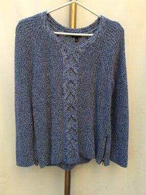 100% Cotton Talbots Classic Cable Knit Sweater Blue Size S